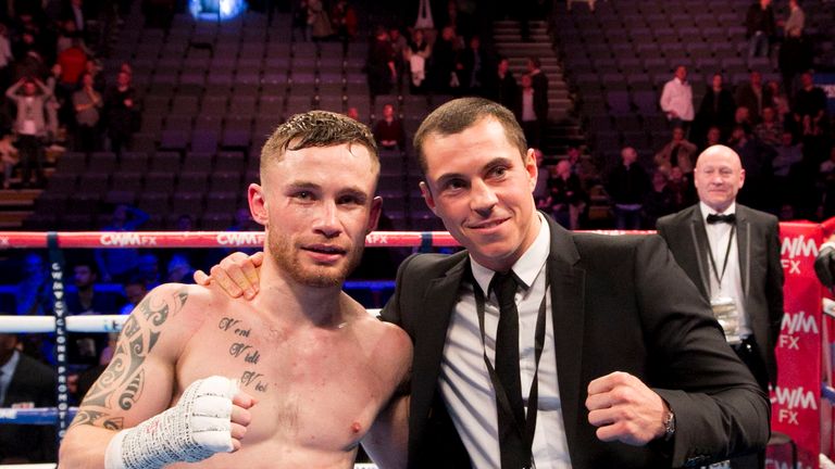 Carl Frampton with Scott Quigg after the fight against Chris Avalos at the Odyssey Arena, Belfast.