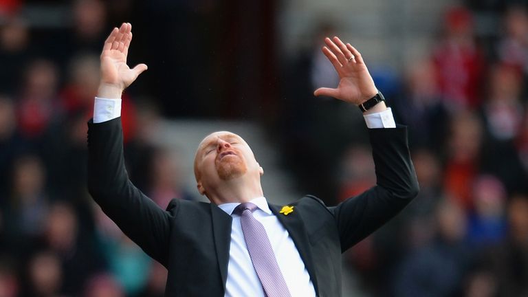 Burnley manager Sean Dyche reacts on the touchline
