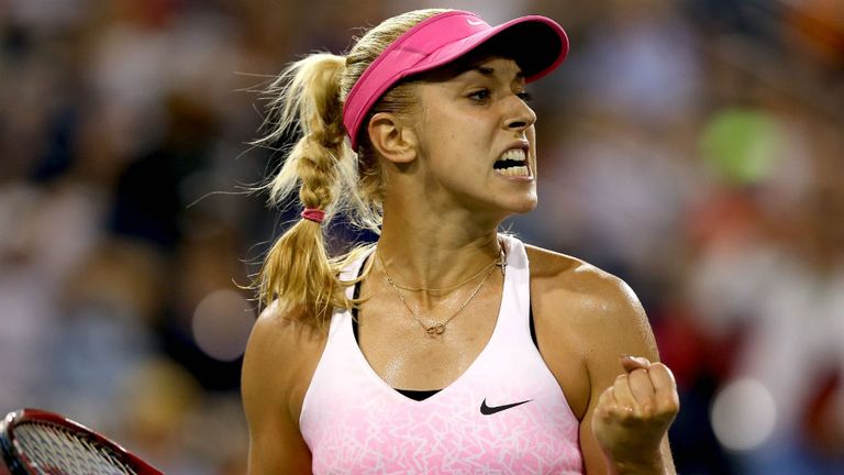 Sabine Lisicki celebrates against Flavia Pennetta at the BNP Paribas Open at Indian Wells 