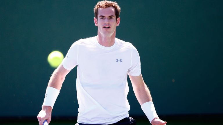 Andy Murray in action in a practice session during day four of the BNP Paribas Open at Indian Wells