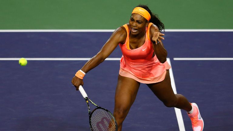 Serena Williams in action against Monica Niculescu during day the BNP Paribas Open at Indian Wells