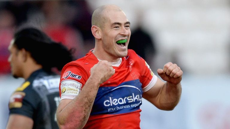 Terry Campese celebrates Hull KR's victory over Wigan