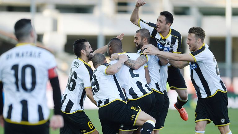Molla Wague is mobbed after netting Udinese's third