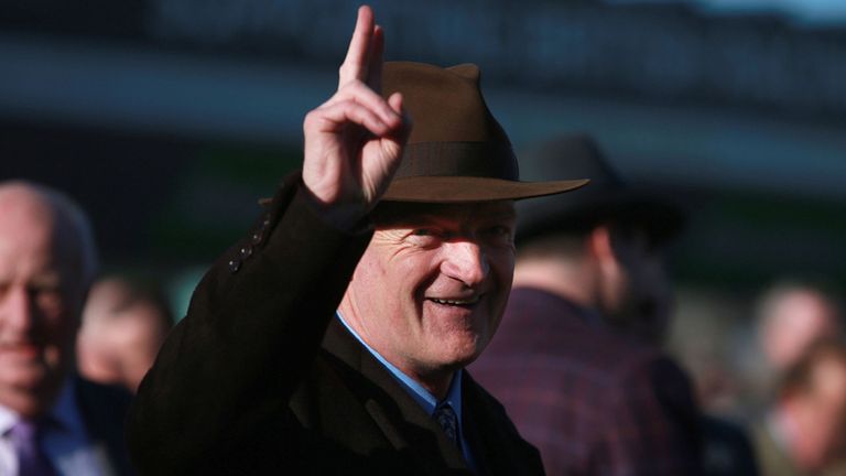 Willie Mullins celebrates after Faugheen's victory in the Stan James Champion Hurdle at Cheltenham