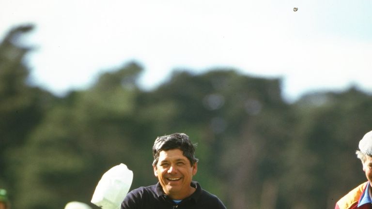 Lee Trevino of the USA celebrates after winning the Dunhill Masters at Woburn in 1985