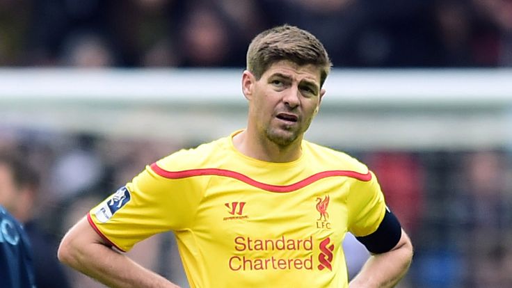 Liverpool's Steven Gerrard stands dejected after the FA Cup Semi Final match at Wembley Stadium, London. PRESS ASSOCIATION Photo. Picture date: Sunday Apri