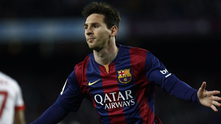 Barcelona's Lionel Messi celebrates after scoring against Almeria