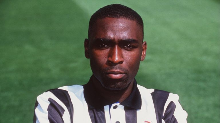1994:  ANDY COLE OF NEWCASTLE UNITED SOCCER CLUB DURING A CLUB PHOTOCALL BEFORE THE START OF THE 1994/5 SOCCER SEASON. Mandatory Credit: Mike Cooper/ALLSPO