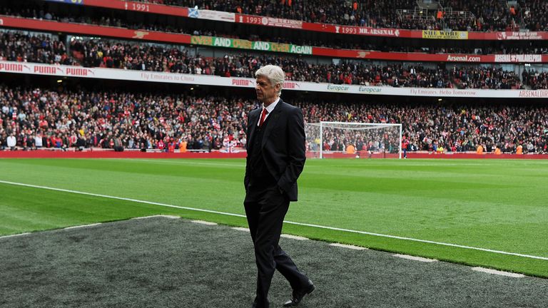 Arsenal manager Arsene Wenger before the Barclays Premier League match between Arsenal and Chelsea at Emirates Stadium on April 26