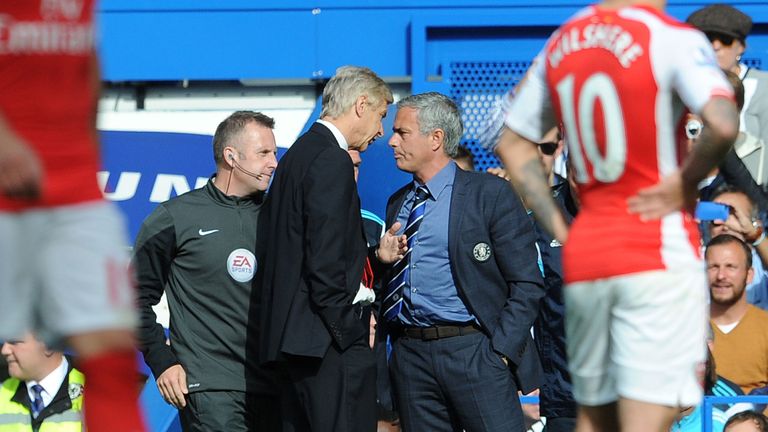 Jose Mourinho and Arsene Wenger at Stamford Bridge on October 5, 2014