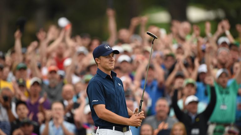 Jordan Spieth of the US celebrates winning the 79th Masters Golf Tournament at Augusta on april 12, 2015.