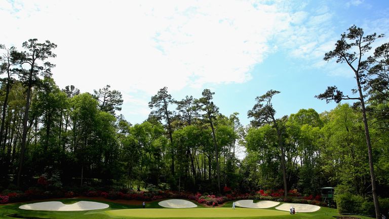 AUGUSTA, GA - APRIL 06: A general view of the 13th hole is seen during a practice round prior to the start of the 2015 Masters Tournament at Augusta Nation