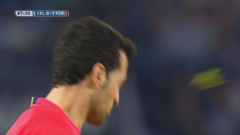 Barcelona Sergio Busquets hit by grass