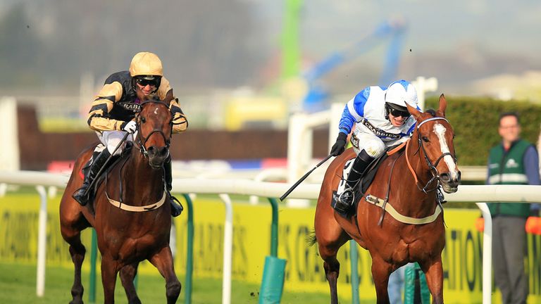 Barters Hill (right) on his way to winning the Weatherbys Wealth Management Champion Standard Open NH Flat Race