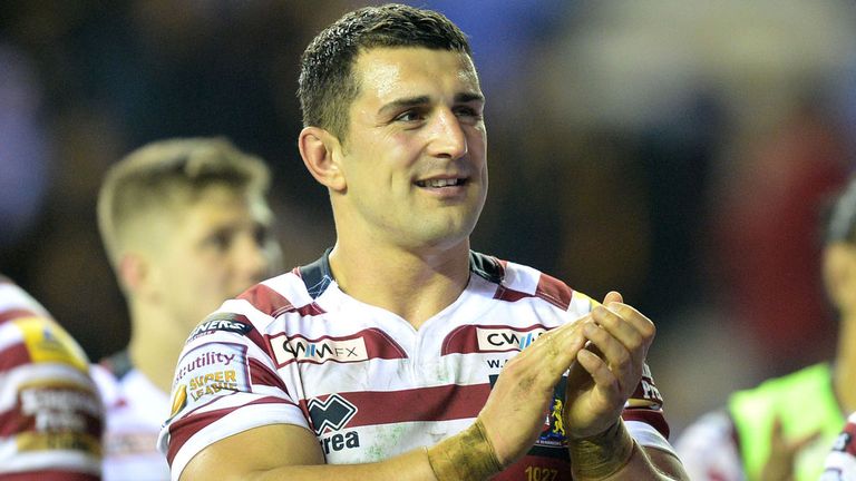 Ben Flower applauds the Wigan fans after making his comeback