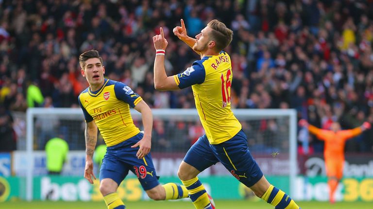 Aaron Ramsey celebrates after scoring for Arsenal against Burnley