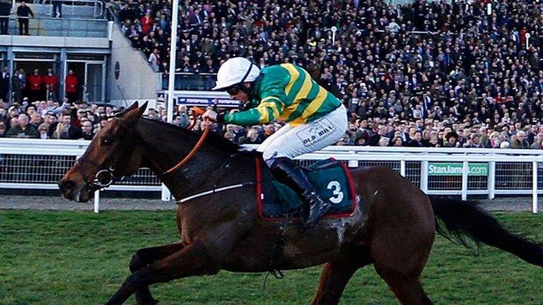 CHELTENHAM, ENGLAND - MARCH 10:   Jamie Codd riding Cause Of Causes (L) wins The Toby Balding National Hunt Steeple Chase at Cheltenham racecourse on March