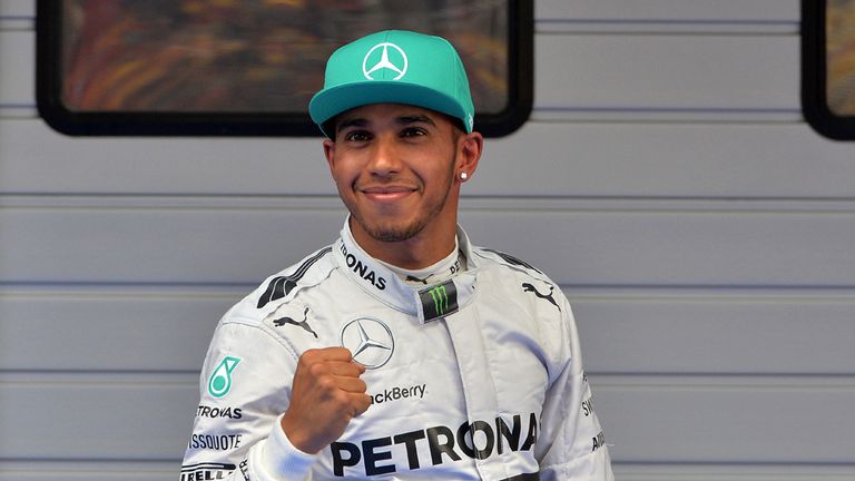 Lewis Hamilton celebrates pole in 2014