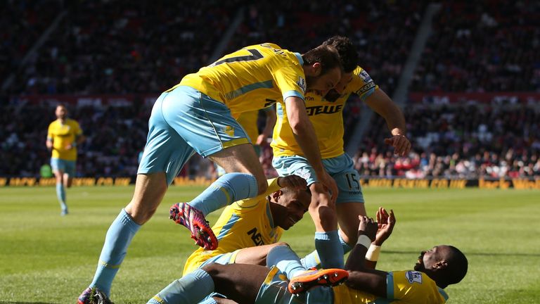 Crystal Palace celebrate after scoring four against Sunderland in the second half