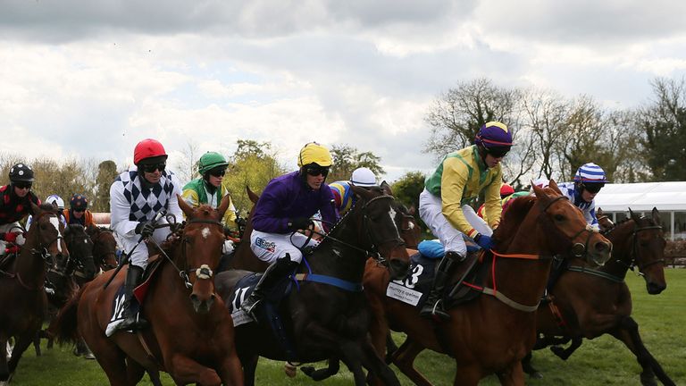 Runners and riders during the Murray Spelman Handicap Hurdle