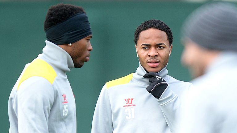 Raheem Sterling (middle) returns to training with Liverpool after 'illness'