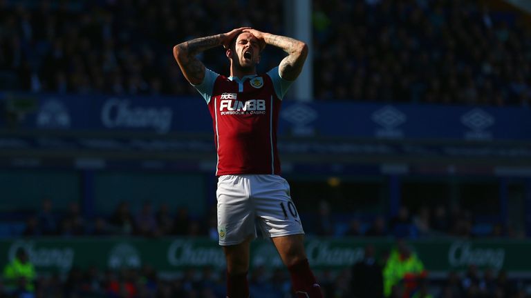 Burnley's Danny Ings reacts after missing a chance to score against Everton