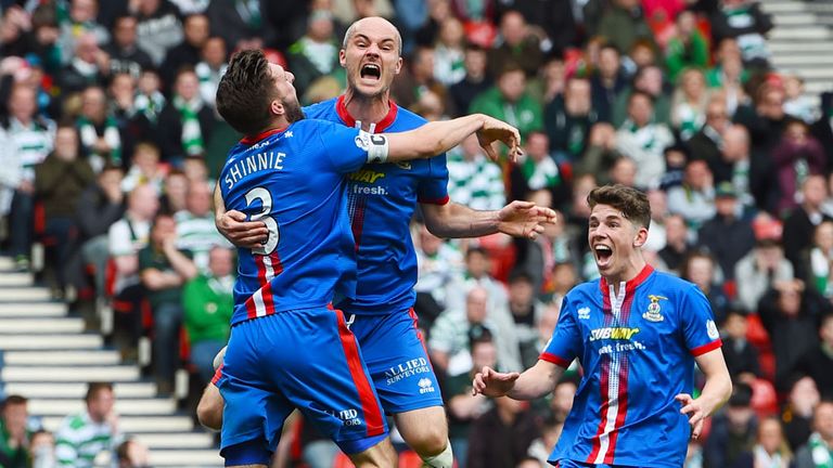 David Raven celebrates his winning goal for Inverness against Celtic