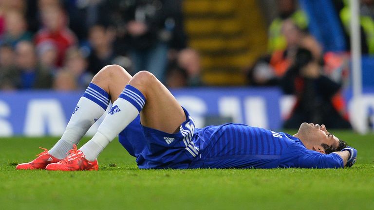 Chelsea's Diego Costa is forced off after just 11 minutes of action as a second-half substitute, suffering a recurrence of his hamstring injury