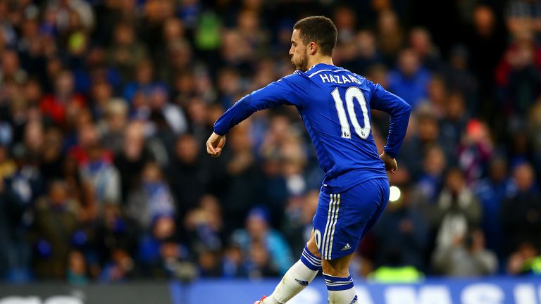 Eden Hazard puts Chelsea 1-0 up against Stoke City from the penalty spot