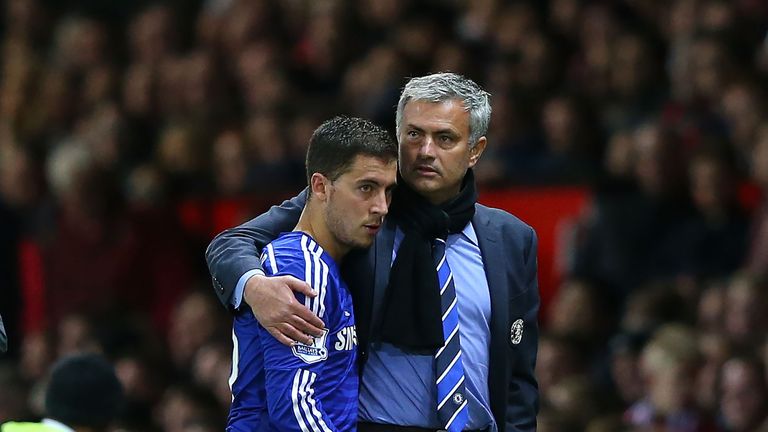 Chelsea Manager Jose Mourinho embraces Eden Hazard 