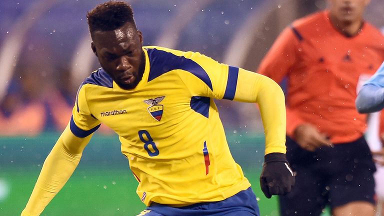 Ecuador's Felipe Caicedo controls the ball during an 