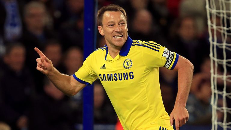 Chelsea's John Terry celebrates scoring his side's second goal of the game during the Barclays Premier League match at The King Power Stadium, Leicester.