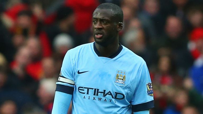 Yaya Toure looks dejected during the Premier League match between Manchester United and Manchester City at Old Trafford 