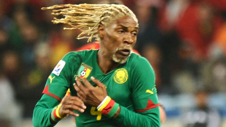 Cameroon's defender Rigobert Song eyes the ball during the Group E first round 2010 World Cup