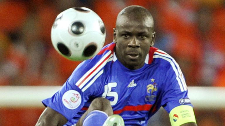 French defender Lilian Thuram jumping to control the ball during the Euro 2008 Championships Group C match