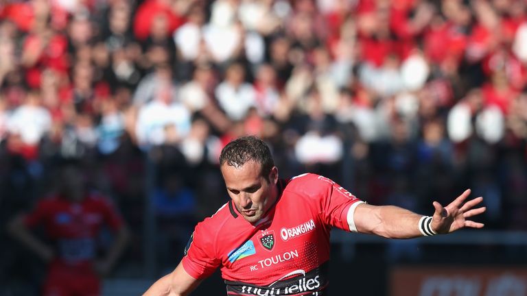 Frederic Michalak of Toulon kicks a penalty during the European Rugby Champions Cup quarter final