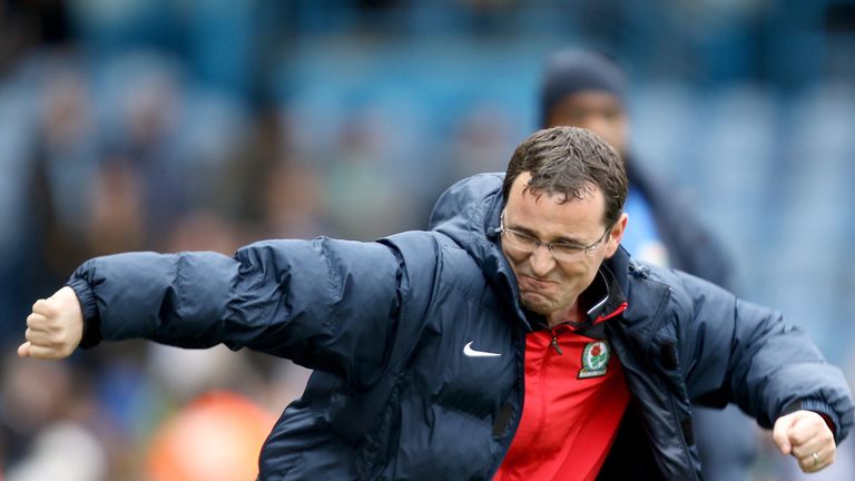Blackburn bossGary Bowyer punches the air with delight 