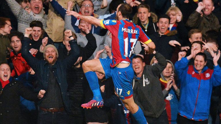 Crystal Palace striker Glenn Murray celebrates his goal against Manchester City