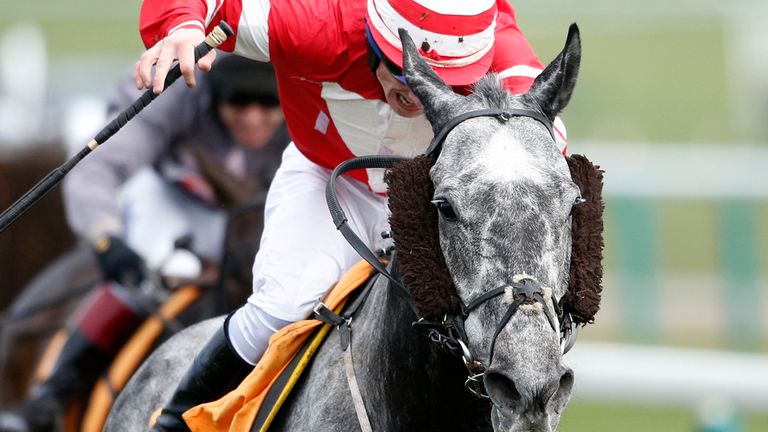 Jamie Bargary riding Hollow Blue Sky clear the last to win the 888Sport Handicap Chase at Haydock