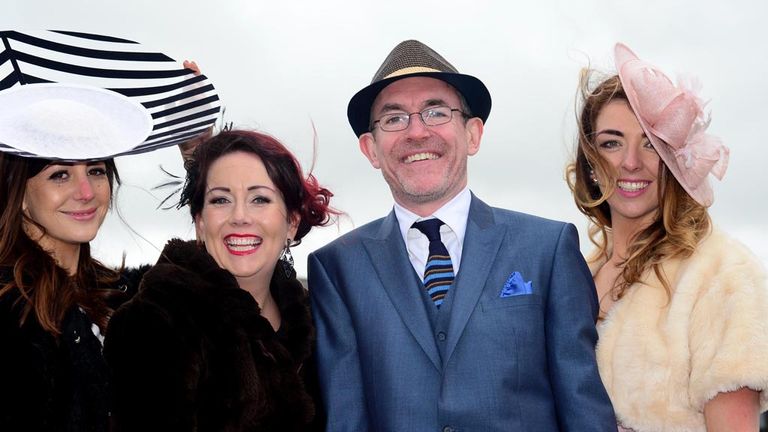 (left-right) Grace Carroll, Linda Murphy, Darren Farrell and Carey Young from Dublin poses for a photo during Boylesports Champion Chase Day at Punchestown