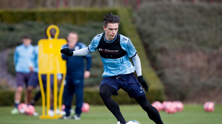Jack Grealish in action during a Aston Villa training session at the club's training ground at Bodymoor Heath on March 05, 2015 in Birmingham, England.