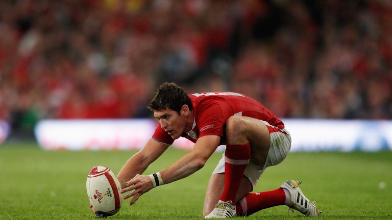 CARDIFF, WALES - JUNE 02: James Hook of Wales places the ball for a conversion during the international match between Wales and The Barbarians at the Mille