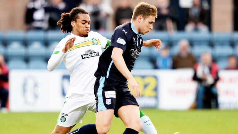 Celtic's Jason Denayer (l) and Greg Stewart of Dundee are both on shortlists