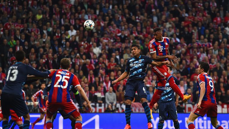 Jerome Boateng scores for Bayern Munich with a header against Porto