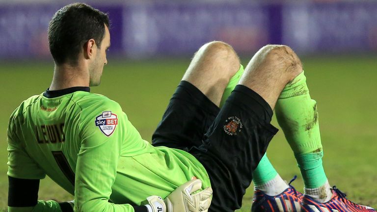 Blackpool goalkeeper Joe Lewis during last week's Championship game with Reading at Bloomfield Road