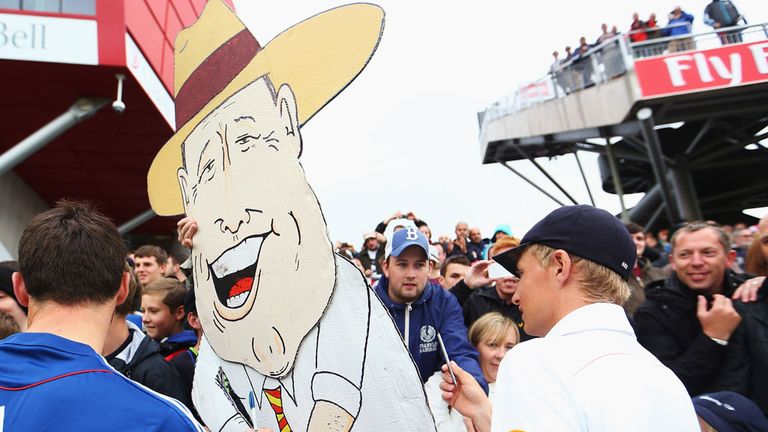 Joe Root with Geoffrey Boycott caricature