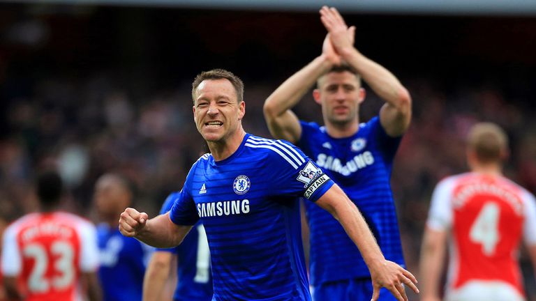 Chelsea's John Terry celebrates the draw after the game during the Barclays Premier League match at the Emirates Stadium, London.