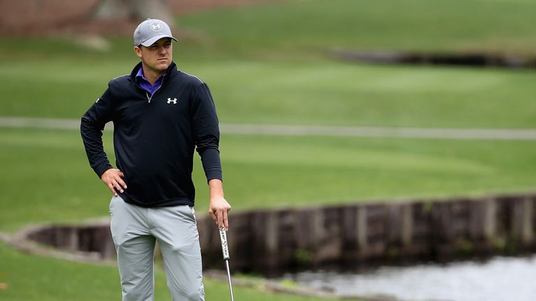 Jordan Spieth waits to putt on the 4th hole during the first round of the RBC Heritage