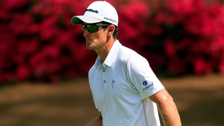 Justin Rose makes birdie at the 10th on the opening day of the Masters