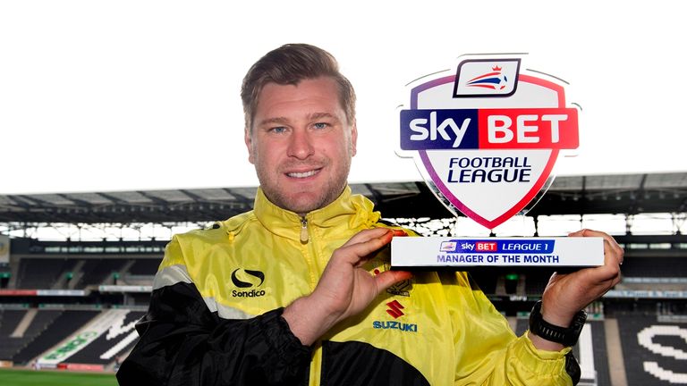 Pic by Griffiths Photographers.Karl Robinson MK Dons SKY BET League One Manager of the Month 30-04-2015.